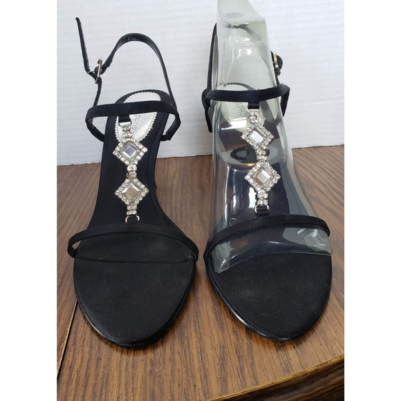 Metaphor Womens Sz 8.5 Shoes Black Jeweled Strappy Pump Event Heel - Picture 1 of 12